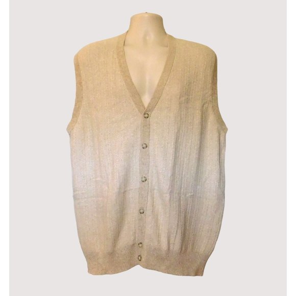 Roundtree and Yorke Sweater Vest Mens XL Heather Beige White Sleeveless Buttons - Picture 4 of 6